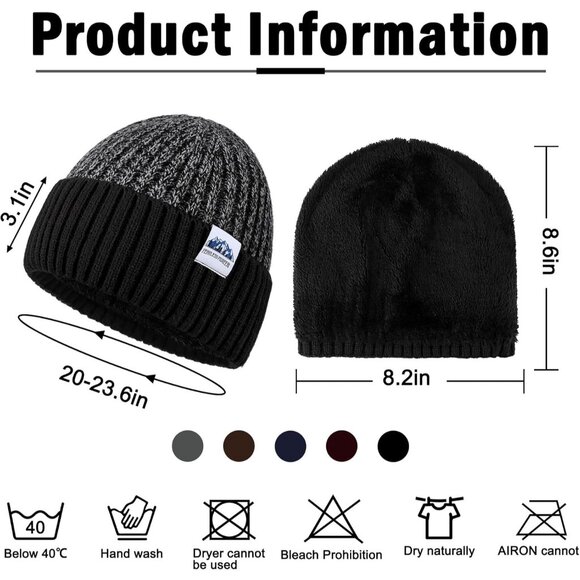 Mens Fleece Lined Winter Knit Beanie Hat Warm Soft Snug Fit for Cold Weather - Picture 2 of 6
